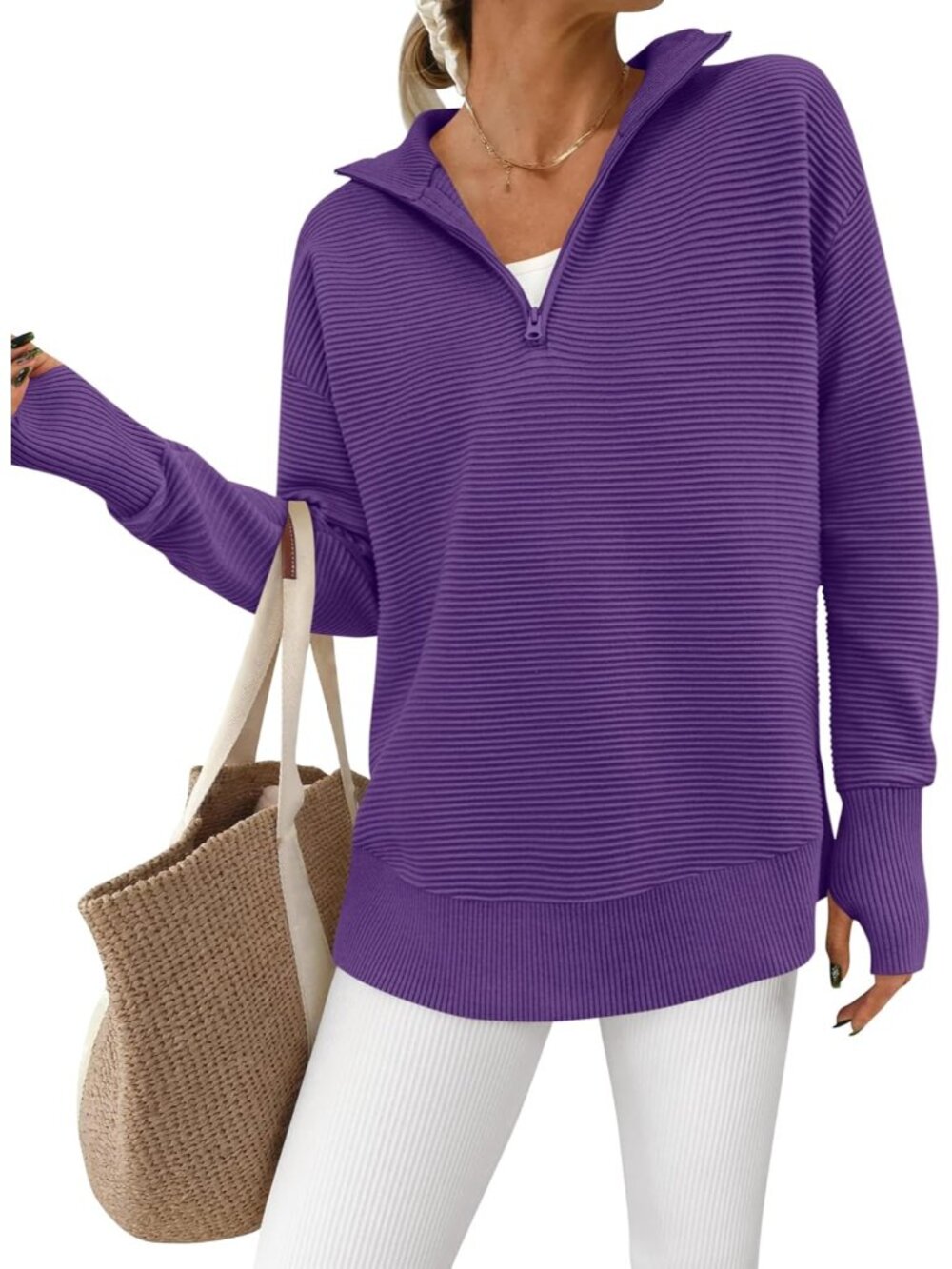 Women's Long Sleeve Quarter Zip Pullover Sweater